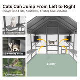 TIMHAKA Catio Outdoor Cat Enclosure, Large Outdoor House for Multiple Cats with 7 Platforms, 2 Resting Box, Wooden Cage for Patio, Outside Shelter with Weatherproof Cover, 71 x 49 x 71 inch TIMHAKA