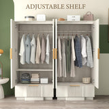 Brafab Armoire Wardrobe Closet, Modern 64.2" Freestanding Closet Wardrobe Cabinet with Drawer and Hanging Rail, Fluted Carved Wooden Storage Cabinet with Shelve for Bedroom, White Brafab