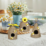 Rustic Bumble Bee Hive Decor - 3 Pack Natural Bee House, Spring/Summer Farmhouse Kitchen Table Tiered Tray Decor CRCZK
