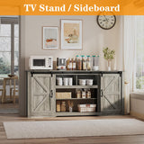 GarveeHome 70" Farmhouse TV Stands for 80" TVs, Rustic Wooden Entertainment Center with Adjustable Shelves & Sliding Barn Door, TV Console Table with Open Storage for Home, Dark Grey GarveeHome