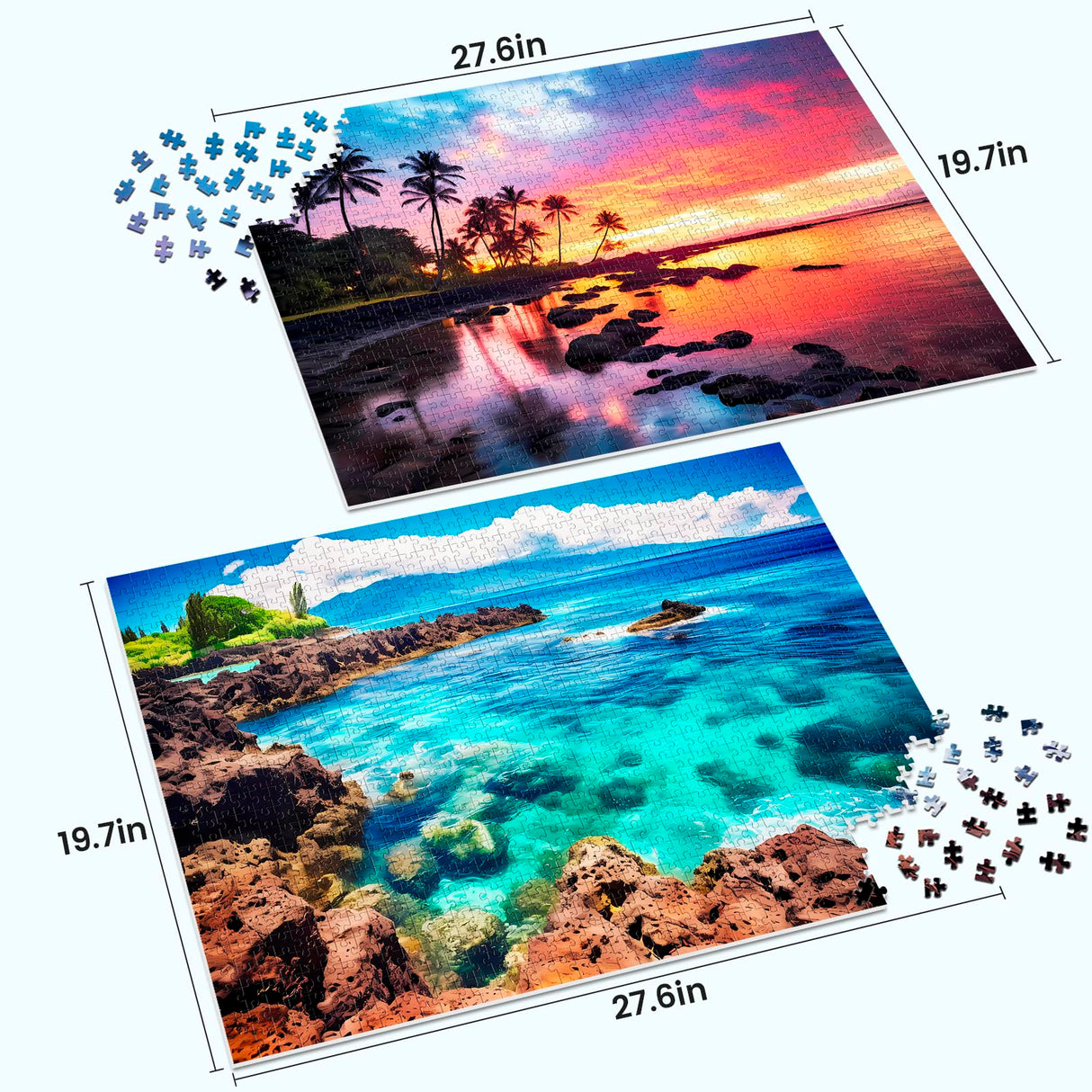 2 Pack 1000 Piece Puzzle for Adults Puzzles for Adults 1000 Pieces and up 2000 Piece Puzzles for Adults Beach CoconutTree Reef Landscape Jigsaw Puzzles Edsjegn