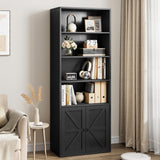 GarveeHome Farmhouse Bookcase with Doors 11.8in Depth Display Storage Shelves 71.4in Tall Industrial Bookshelf Wooden 6 Shelf Bookshelves for Bedroom, Living Room, Home Office (Black) GarveeHome