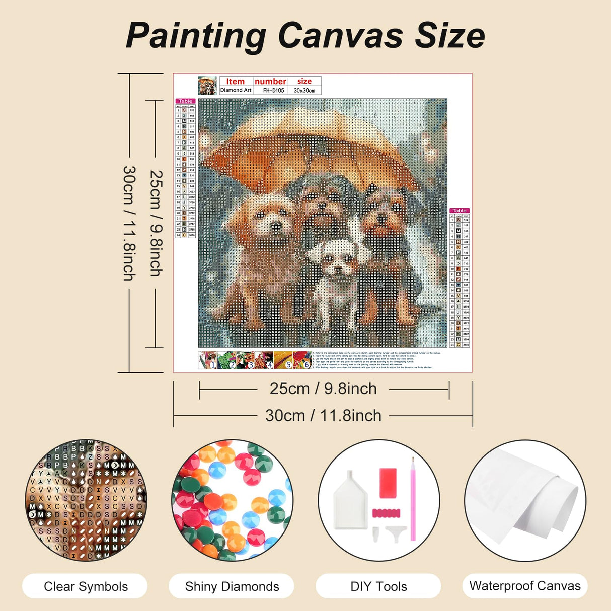 FHBUBPUP Diamond Painting Kits for Adults, Dog Diamond Art Kits for Beginners, 5D DIY Full Drill Round Gem Art, Paint with Diamond Beads Craft Home Wall Decor 12x12 inch FHBUBPUP