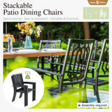 Sophia and William Patio Dining Set for 6 with 13ft Double-Sided Patio Umbrella, 8 Piece Metal Outdoor Table Furniture Set, 6 Outdoor Chairs, 1 Rectangle Dining Table and 1 Large Beige Umbrella Sophia & William