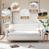 63" W Loveseat Sofa,White Boucle Couch with LED Lights and USB Ports Modern Fluffy Love Seat Couches 2 Seater Comfy All-Wood Washable Covers Sofa Furniture for Bedroom Living Room Small Space Office FiveWillowise