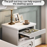 LIKIMIO Night Stand, Modern Bedside Table with 3 Drawers, Open Shelf, End Table with Pull-Out Tray, Wood SideTable, White LIKIMIO