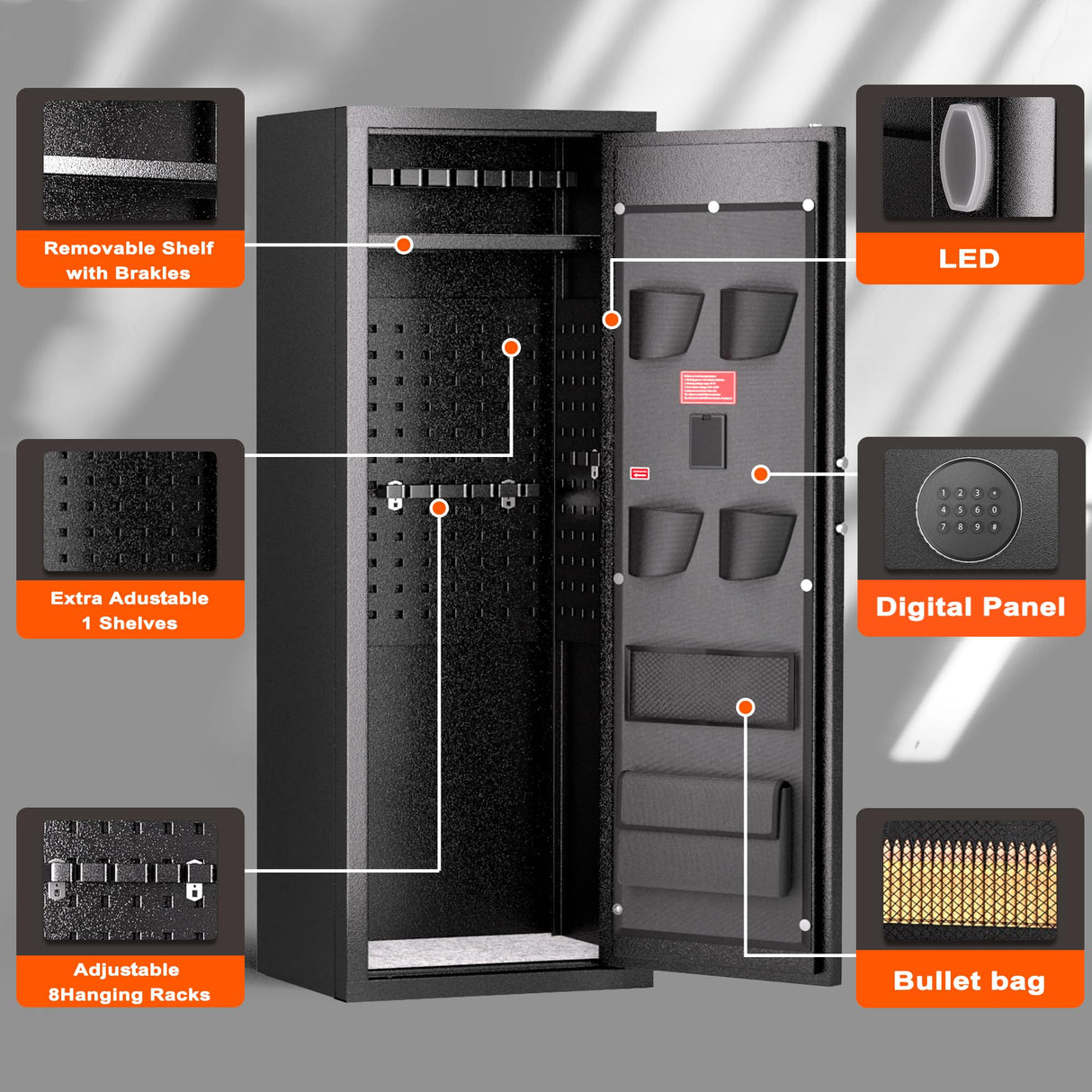 Bonusall 10-14 Rifle Gun Cabinet,Rifle Safe Cabinets for Home Storage,Home Gun Locker for Rifles and Shotguns with Firproof, Gun Safes & Cabinets with Adjustable Shelves & Handgun Pockets Bonusall