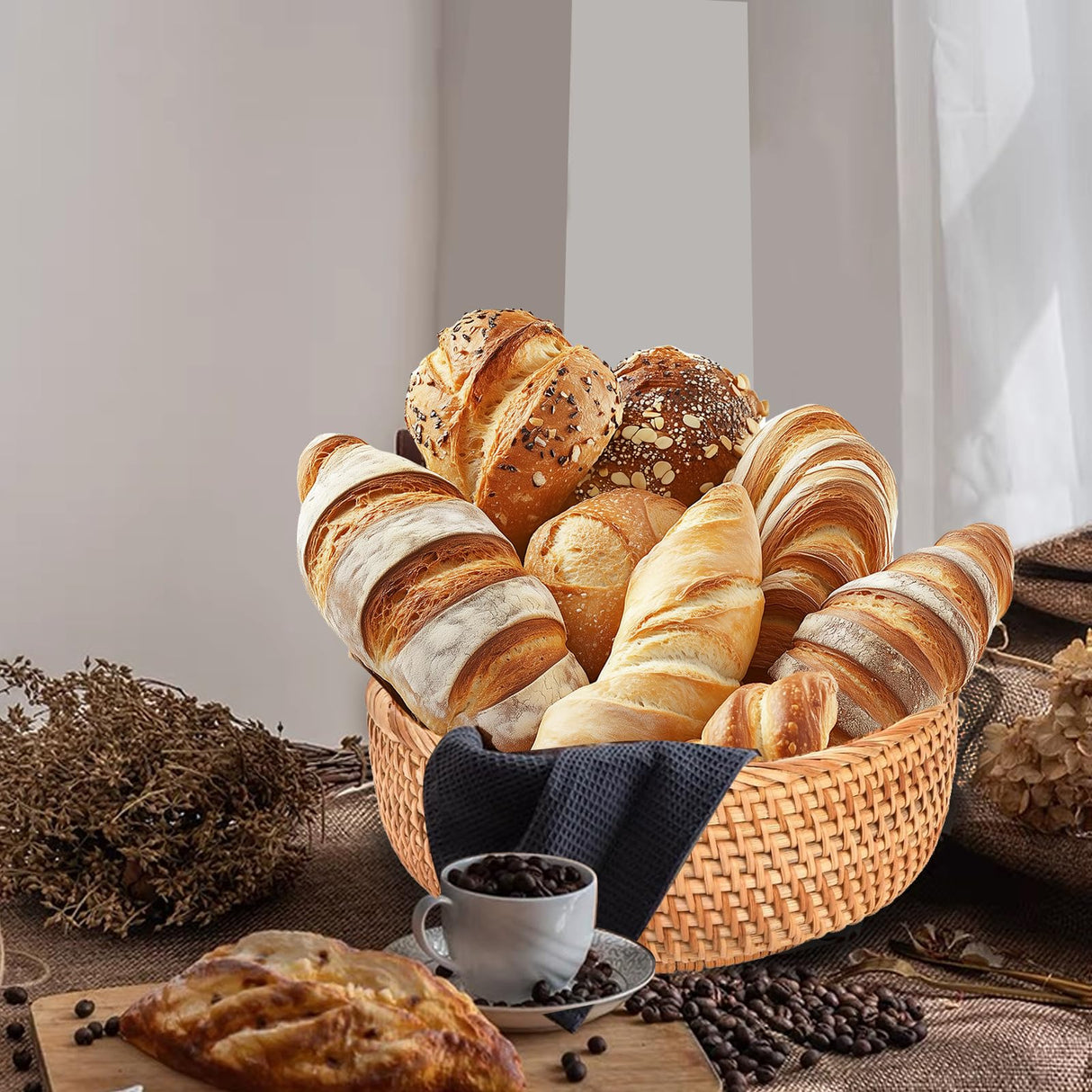 Round Rattan Bread Baskets for Serving Hand Woven Wicker Fruit Basket for Table Set of 3 Fruit Bowl for Kitchen Counter Gdpaddy