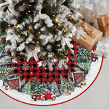 EKOREST Christmas Tree Skirt 48 Inches, Red Buffalo Plaid with Truck Pencil Tree Skirt, Winter Xmas Tree Mat Decorations for Home Party Holiday Decorations EKOREST