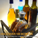 Large Heavy Duty 47in Wine Rack with LED Wall Mounted Bottle Glass Holder Under Shelf, 3-Tiers Liquor Floating Shelves Display Storage Organizer Hanging Long Stemware Goblet Metal for Home Bar GWLQRTXV