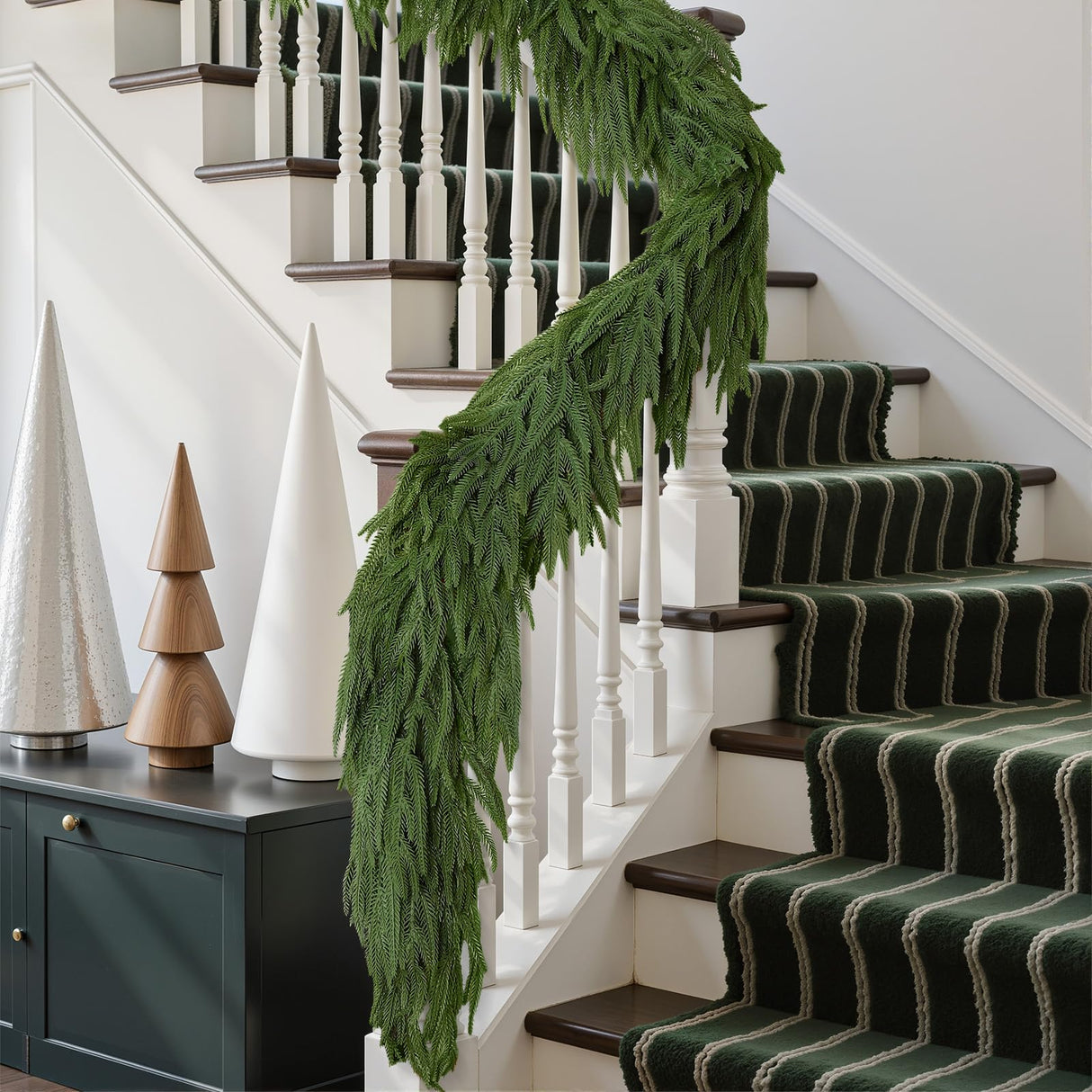 Alupssuc 9ft Christmas Garland, Real Touch Norfolk Pine Garland - Pine Garland, Artificial Greenery Christmas Garland for Mantle, Table, Fireplace, Indoor, Outdoor Christmas Decorations Alupssuc