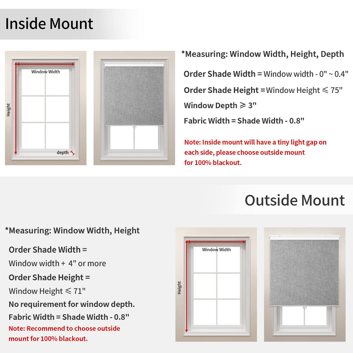 GENIMO 100% Blackout Blinds for Indoor Windows, Window Blinds Cordless with Thermal Insulated, UV Protection Fabric, Mini Door Blinds for Home, Office, Bedroom, Easy to Install, Grey, 27" W X 75" H GENIMO