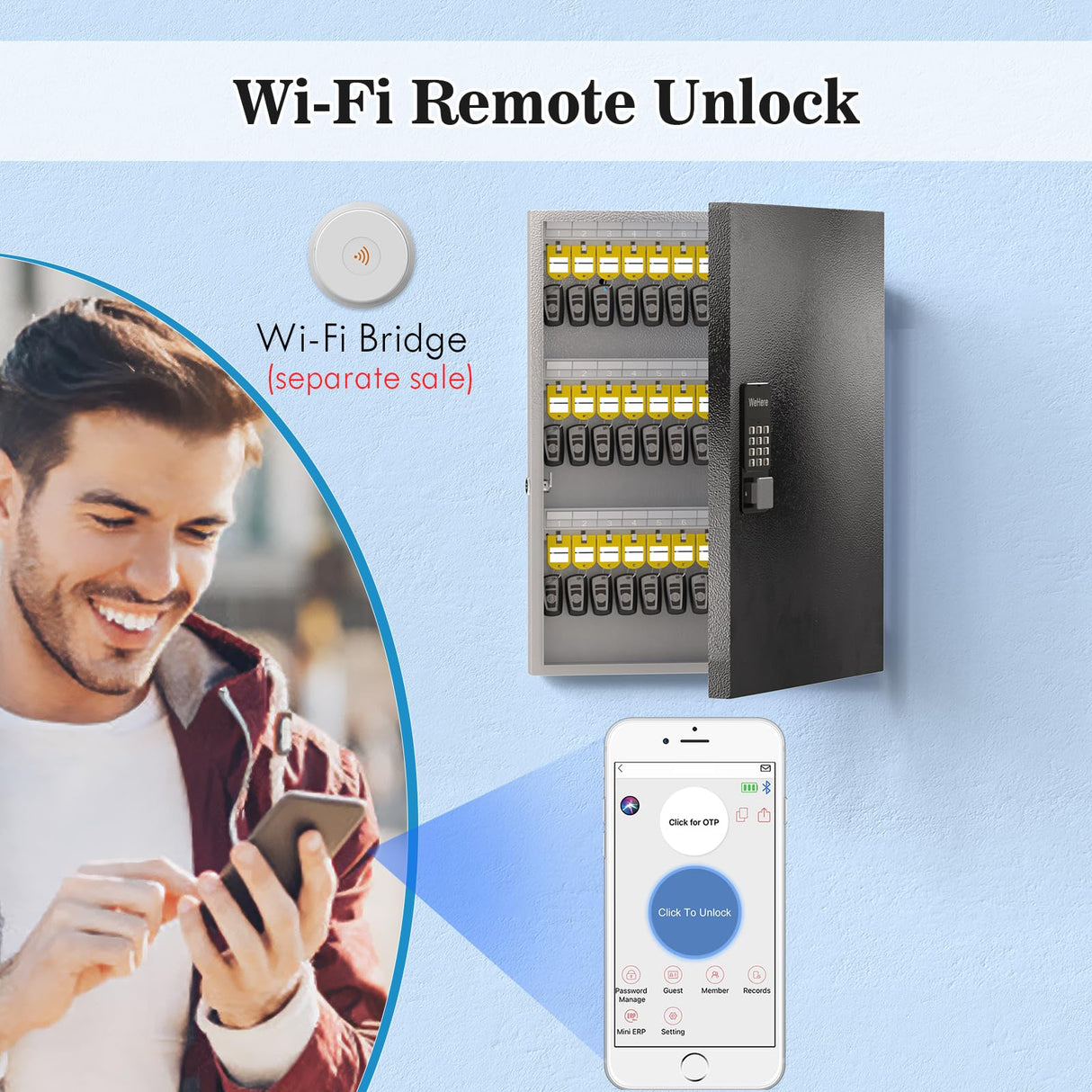 72 Key Cabinet Organizer,Metal Key Lock Box Wall Mount use OTP Technology Unlock,Fixed Password/Bluetooth Unlock, App Remotely Generates Pin Codes DiDiHere