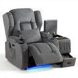 DRMBOOK Power Recliner Chair, Electric Wall Hugger Reclining Sofa with Massage & Heat, Overstuffed Theater Seating with LED/USB Port/Cup Holders for Living Room (Linen Grey, 1 Chair with Console) DRMBOOK