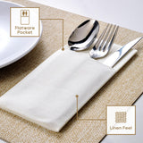 FOCUSLINE 50 Count Disposable Cloth like Napkins, Built-in Flatware Pocket, White Prefolded Paper Napkins, Linen Feel Dinner Napkins for Wedding, Parties, or Events FOCUSLINE
