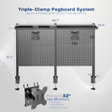 VIVO Steel Triple Clamp 47 x 31 inch Desk Pegboard System with 2 Monitor Mounts and Storage Shelf, Fits up to 32 inch Screens, Office Accessory Organizer, Black, PP-DK48SB VIVO