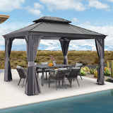 PURPLE LEAF 10' X 12' Permanent Hardtop Gazebo Aluminum Gazebo with Galvanized Steel Double Roof for Patio Lawn and Garden, Curtains and Netting Included, Grey PURPLE LEAF
