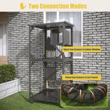 ROOMTEC Catio Outdoor Enclosure With Roof - 71" Height Wooden House, Large Cage With 3 Jumping Platforms and 1 Napping House for Cat Activity (Black) ROOMTEC
