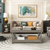 Rainbow Sophia Coffee Table, Modern Farmhouse Wood Coffee Table with 2-Tier Storage, 40 Inch, Washed Oak Rainbow Sophia