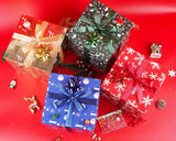 JWSCYSY Assorted Designs Christmas Gift Boxes with Lids, Tissue Papers and Ribbons, Medium Square Gift Boxes - 4 Pcs (8.7 Inch), Gift Wrapping Christmas Holiday New Year Presents Party Favor Boxes. JWSCYSY