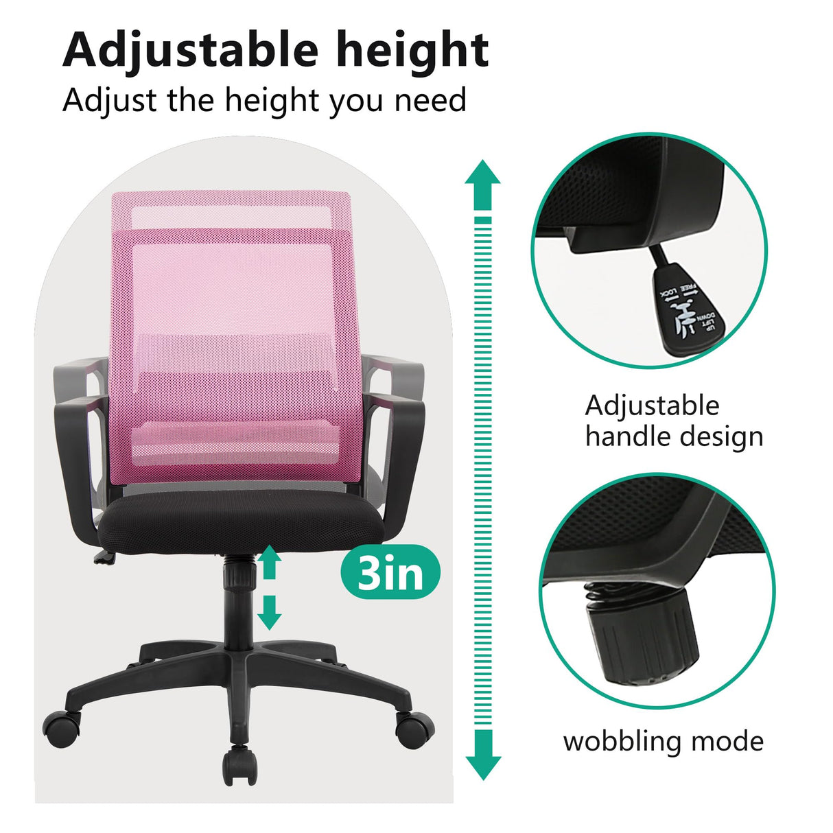 PayLessHere Gaming Chair Ergonomic Computer Chair Office Chair Video Game Chairs with Lumbar Support Desk Chair Armrest Mid Black Cushion Swivel Rolling Chair with Wheels for Home Office (Pink) PayLessHere