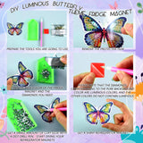 Outus 30 Pcs Luminous Butterfly Diamond Painting Magnets Butterfly Diamond Art Kits for Refrigerator Spring Fridge Magnet Stickers for DIY Craft Home Decors Outus