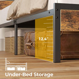 Rolanstar Bed Frame King Size with USB Charging Station, LED Bed Frame with Wood Storage Headboard, Rustic Brown Metal Platform Bed with Under Bed Storage, No Box Spring Needed, Noise Free Rolanstar