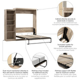 Bestar Pur Queen Murphy Bed with Shelving Unit, 90-inch Space-Saving Sleeping Arrangement for Multipurpose Room in Rustic Brown Bestar