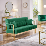 Yaheetech 56.5" W Modern Loveseat 2 Seater Sofa Luxurious Velvet Fabric Couch with Gold-Tone Metal Arms and Legs for Living Room, Home Office, Studio Green Yaheetech