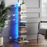 TUTOTAK Narrow Bookshelf, 8-Tier Bookcase with LED Lights, Spine Book Shelf for Small Space, Corner Standing Shelf for Living Room, Office, Study, Entryway, White BS06BW008L TUTOTAK