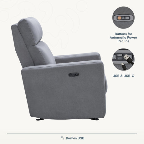 Nurture& The Glider Premium Power Recliner Nursery Glider Chair with Adjustable Head Support | Designed with a Thoughtful Combination of Function and Comfort | Built-in USB Charger (Gray) Nurture&