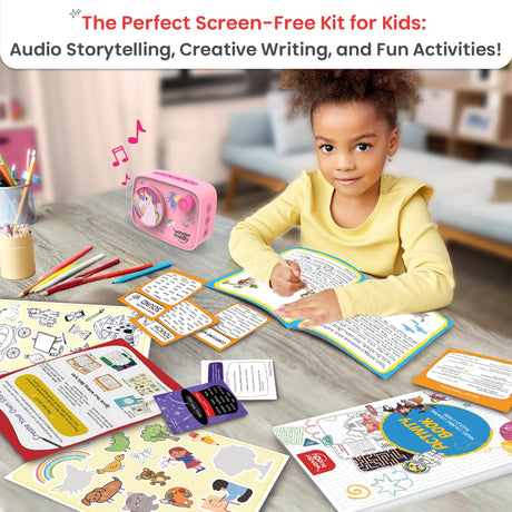 WonderBuddy Kids Story Box Audio Player, 500+ Preloaded Stories & Rhymes with Storybook DIY Art Kit, Voice Recorder, Content Upgrade, Bluetooth, Birthday Gift for Girls 3+ Years- Unicorn WonderBuddy