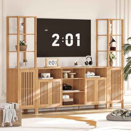 3-Piece Large TV Stand with Bookshelves for TVs Up to 70", Entertainment Center Media Center with Bookshelves, Storage Cabinet, Adjustable Shelves, TV Stands for Living Room SLEKVERSA