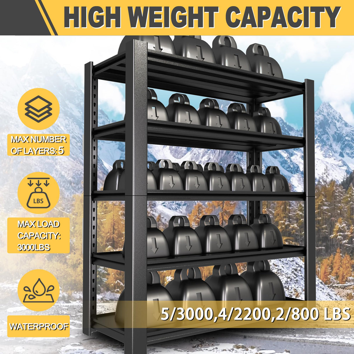 Nexvrtau 76" H x 60" W x 24" D 5-Tier Heavy Duty Garage Shelving Unit, 3000 LBS Capacity Metal Storage Rack,Adjustable Steel Shelves for Garage, Warehouse, Basement, Pantry, Workshop.1 Pack Nexvrtau