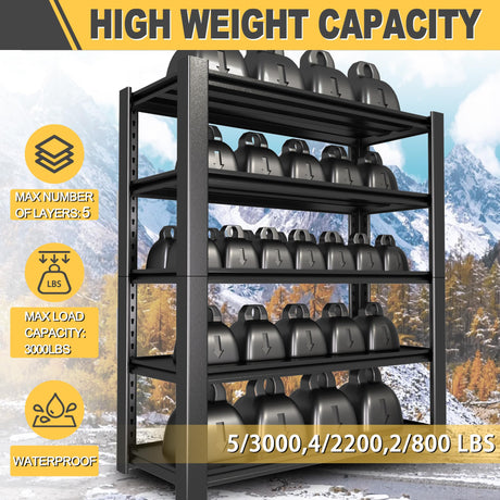 Nexvrtau 76" H x 60" W x 24" D 5-Tier Heavy Duty Garage Shelving Unit, 3000 LBS Capacity Metal Storage Rack,Adjustable Steel Shelves for Garage, Warehouse, Basement, Pantry, Workshop.1 Pack Nexvrtau