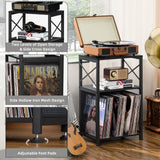 LELELINKY 3 Tier End Table, Side Table with Display Shelf, Black Vinyl Record Player Stand with Albums Storage, Industrial Sofa Bedside Table Night Stand for Living Room Bedroom Small Spaces LELELINKY