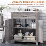 VINGLI Farmhouse Bathroom Vanity with Ceramic Sink, Bathroom Vanity Cabinet w/Barn Door&Faux Drawer, 30 Inch Bathroom Sink Cabinet Combo, Rustic Floor Storage Cupboard,Grey Wash VINGLI