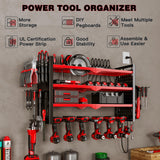 NattyDot Power Tool Organizer Wall Mount with Charging Station 4 Layer 6 Slot Cordless Drill Holder with Angle Grinder Holder (Red) NattyDot