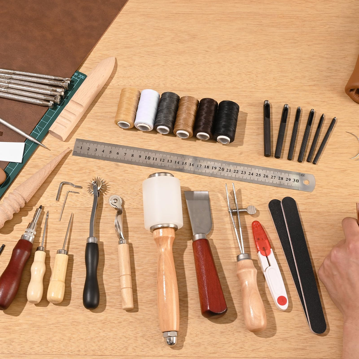 VEVOR Leather Working Tools Kit, 59 PCS Leather Craft Tools with Portable Canvas Storage Bag, Engraving Punching Sewing Stamping Sanding Tools, Ideal for Beginners DIY Enthusiasts and Professionals VEVOR