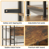 Nosepen 5 Tiers Rustic Bookshelf with Home Office Desk and RGB Lights and Power Outlet, 71.1" Tall Book Shelf with Drawer & Storage Cabinet & 12 Storage Shelves, Large Bookcase with 2 Doors, Brown Nosepen