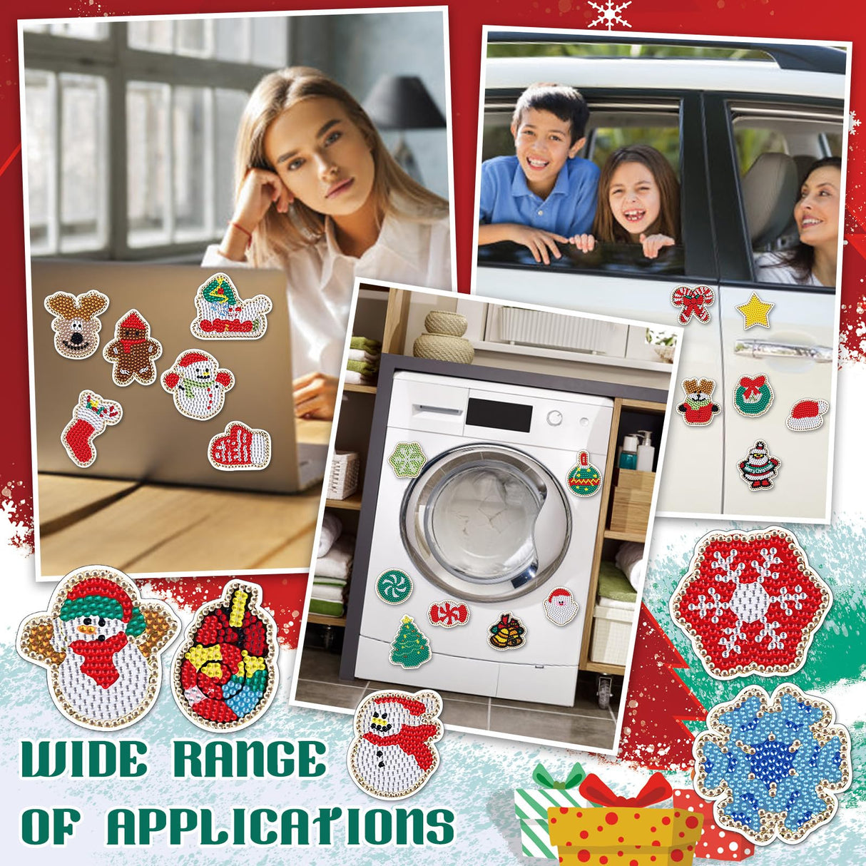 ZYNERY 24 Pcs Diamond Painting Magnets, Diamond Art Magnets, Mini Diamond Painting Kits, Refrigerator Magnets, 5D Diamond Painting Kits for Adults DIY Crafts Home Decor Gift (Christmas Theme) ZYNERY