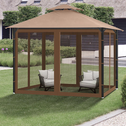 Gazebo Universal Replacement Mosquito Netting, 10' x 12' Outdoor Canopy Net Screen 4-Panel Sidewall Gazebo Curtains, with Zippers, Easy to Install, Fit for Most Gazebo 10x12 Canopy，Patio （Brown）