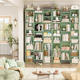 FOTOSOK 71’’ Tall Bookshelf, Triple Wide Bookshelf with Adjustable Shelves, 8 Tier Media CD DVD Storage Tower Rack, Diaplay Cabinet Shelf, Cube Storage Organizer Shelf for Home Office, Green FOTOSOK