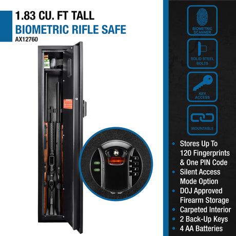 BARSKA AX12760 Keypad Biometric Fingerprint 4 Position Rifle Safe 1.83 Cubic Ft, Black BARSKA