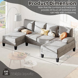 Bezseller 107.3" Sectional Couches for Living Room, U Shaped Modular Sofa Couch with Cushion & Chenille Fabric, 4-Seat Comfy Furniture Sets with Double Chaise for Apartment, Reception Room, Grey Bezseller