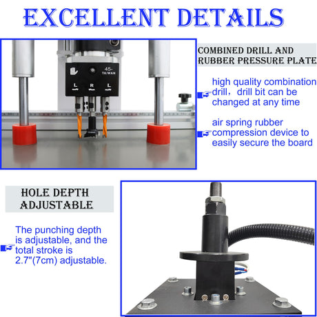 HQHAOTWU Pneumatic Hinge Boring Insertion Machine Single Head Hinge Boring Drill Press Machine Woodworking Hinge Drilling Processing Machine Adjustable Punching Depth 45-9.5 Combined Drill HQHAOTWU