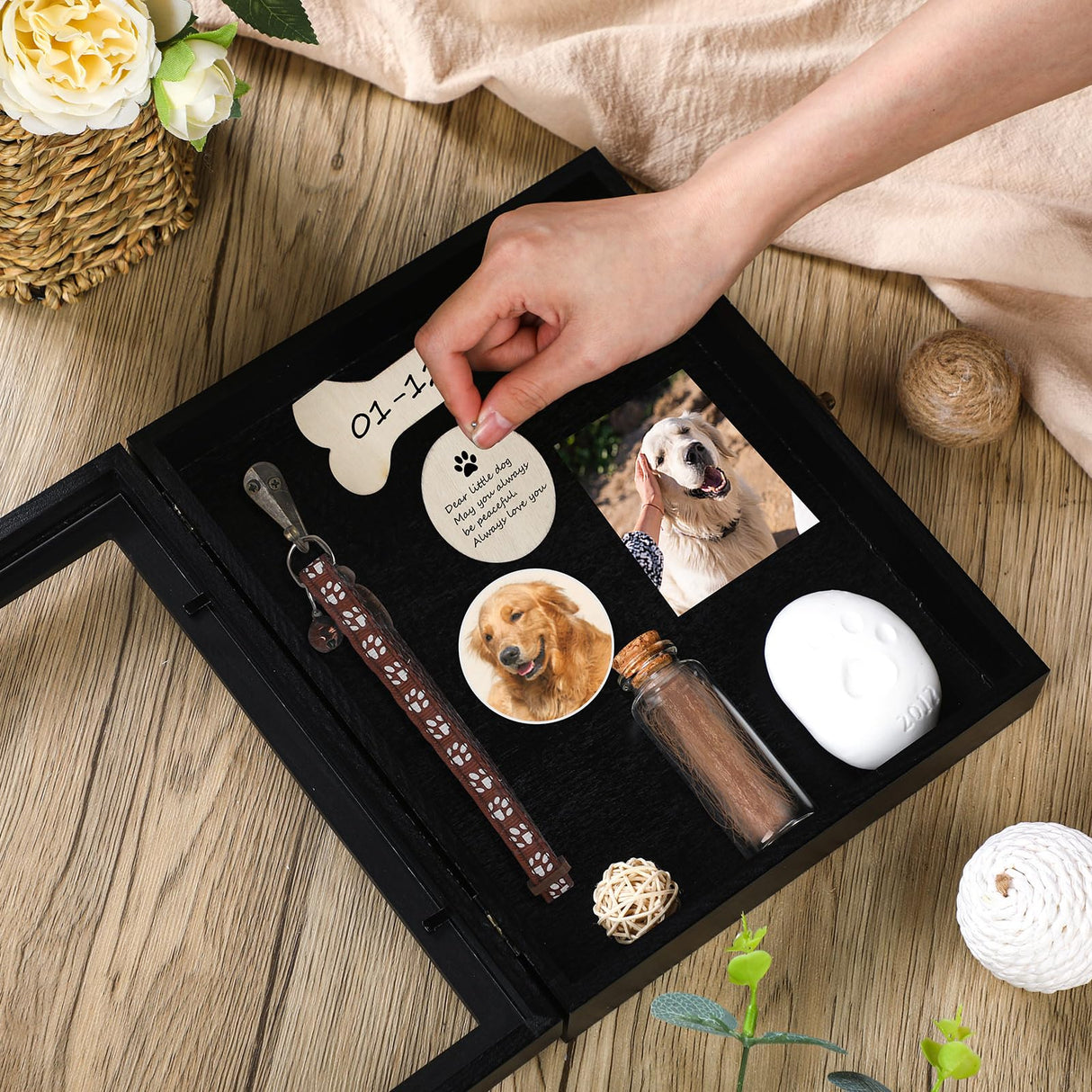 Colingmill Pet Memorial Shadow Box for Dog Cat with Wood Frame Small Bottle Pin Pet Print Kit Wood Frame Urn Ashes Display Case for Loss Dog Remembrance Memory Keepsake(Black,8 x 10 Inch) Colingmill