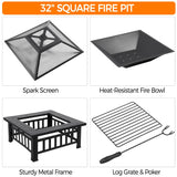 Yaheetech Multifunctional Fire Pit Table 32in Square Metal Firepit Stove Backyard Patio Garden Fireplace for Camping, Outdoor Heating, Bonfire and Picnic Yaheetech