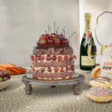 MAONAME Farmhouse Wood Riser for Display, Decorative Pedestal Stand for Kitchen Counter, Rustic Round Beaded Wooden Display Tray for Home Decor, Short and Tall Footed, 11.87 Inch MAONAME