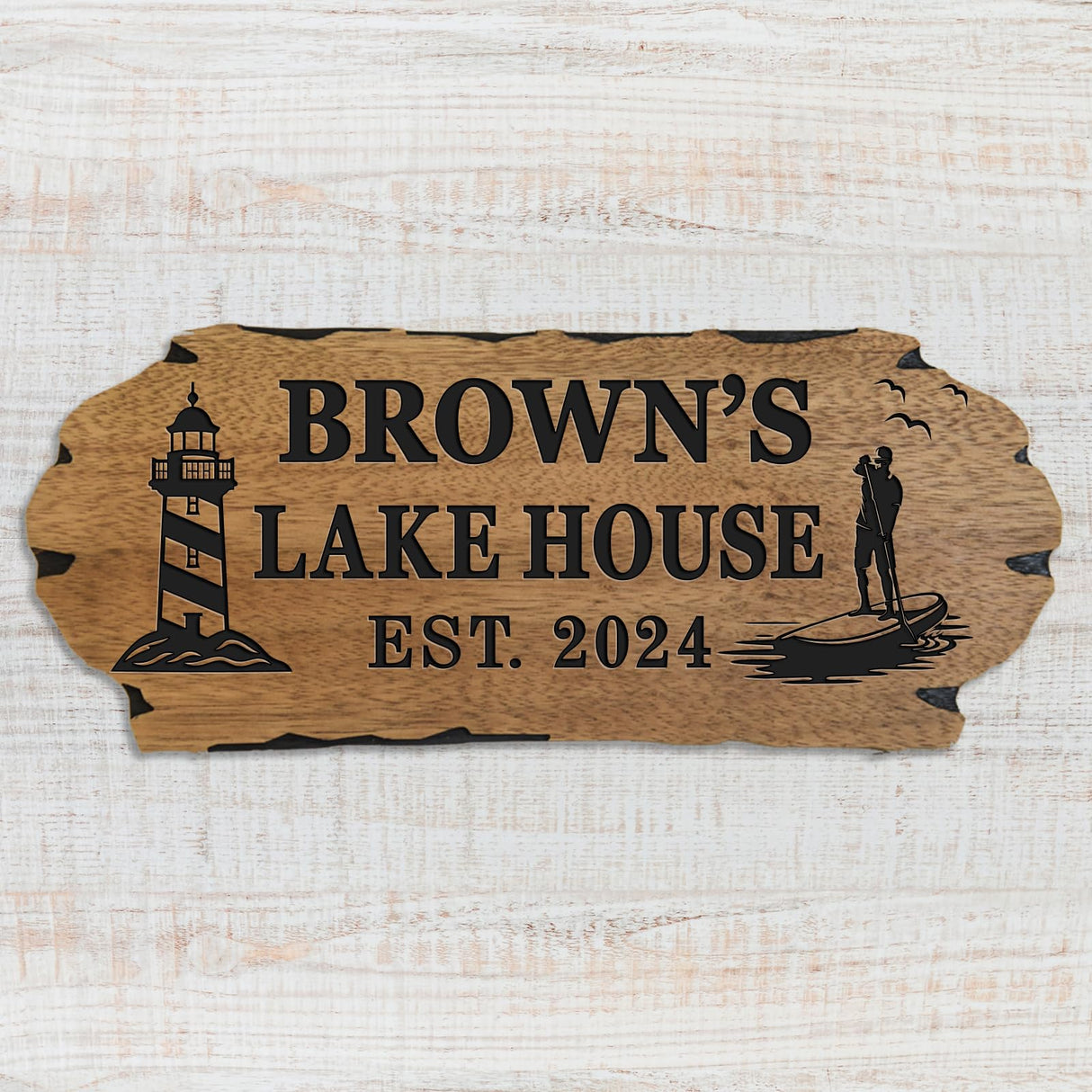 Custom Wood Sign, Lighthouse Themed Decor, Personalized Last Name Sign, Lake House Monogram Signs, Outdoor Wooden,3D carved decorative wooden plaques. EXUNART